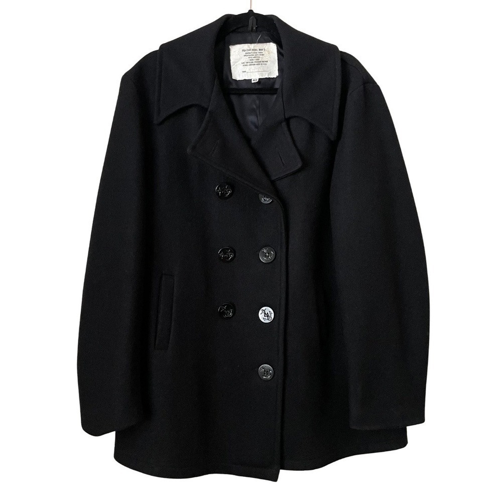 US Military Vintage Pea Coat Double Breasted Wool Anchor Buttons Mens 42 MP72132
